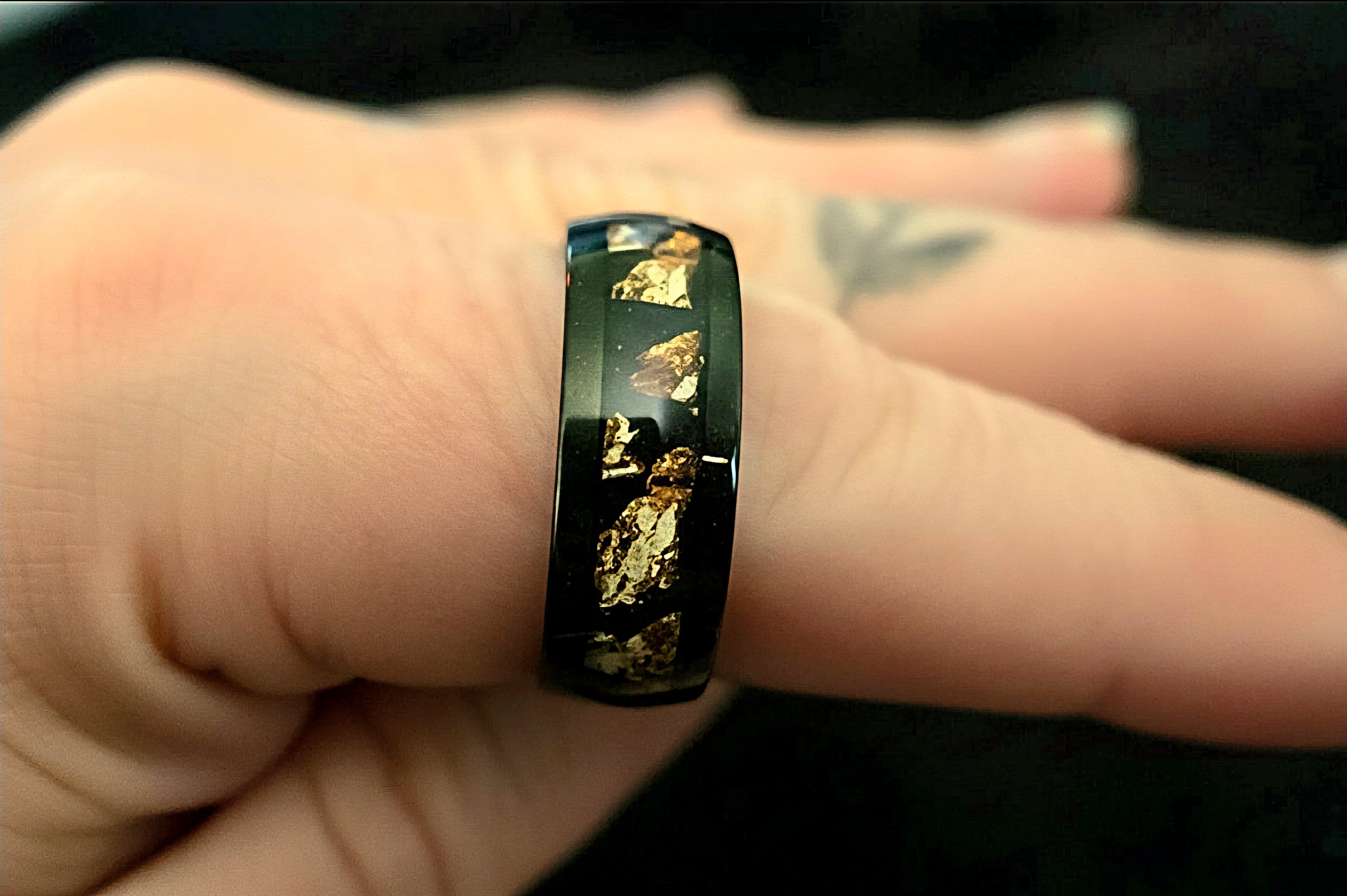 Inlay Meteorite Abalone Shell Men's Ring