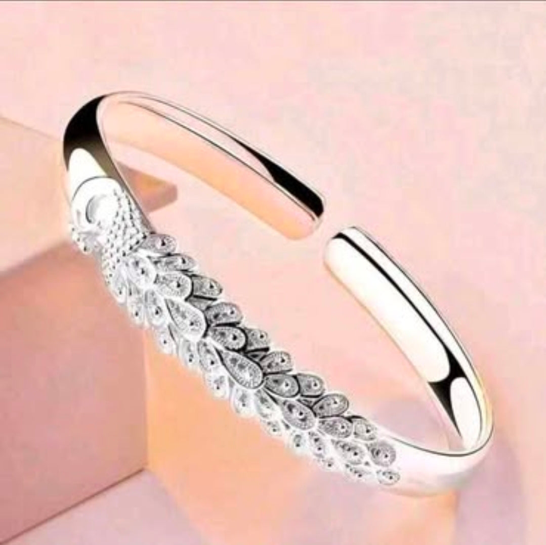 Polished Silver Overlay Bangle Bracelet