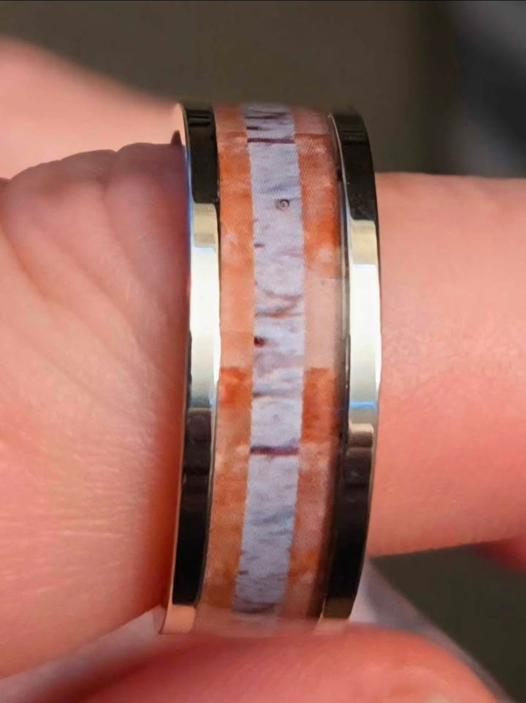 White Koa Wood Inlay Men's Ring