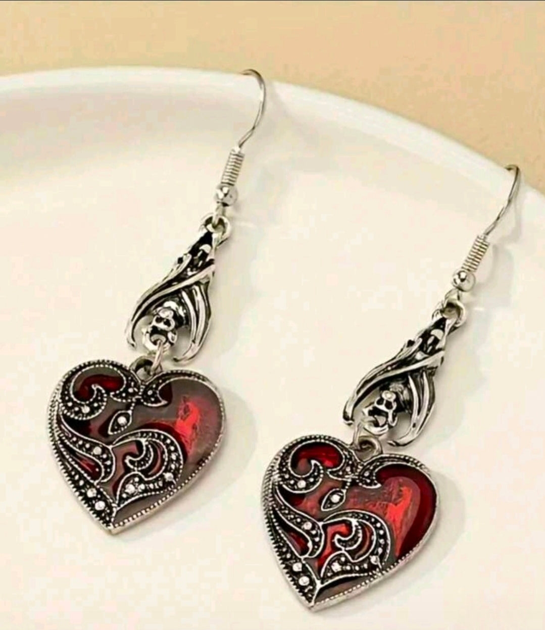 Dark Bat & Heart Shaped Dangle Earrings