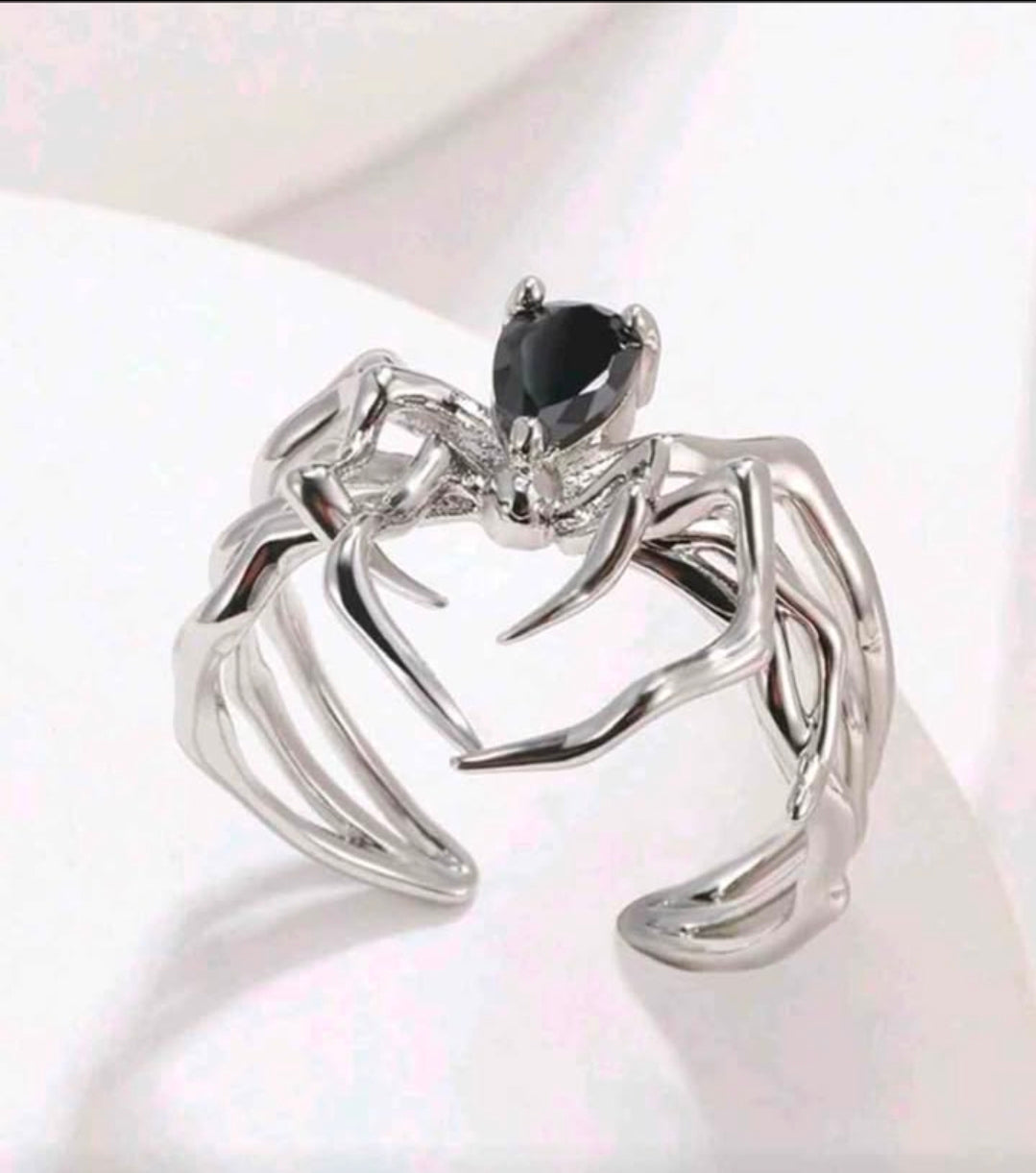 Spider Ring with Black Stone