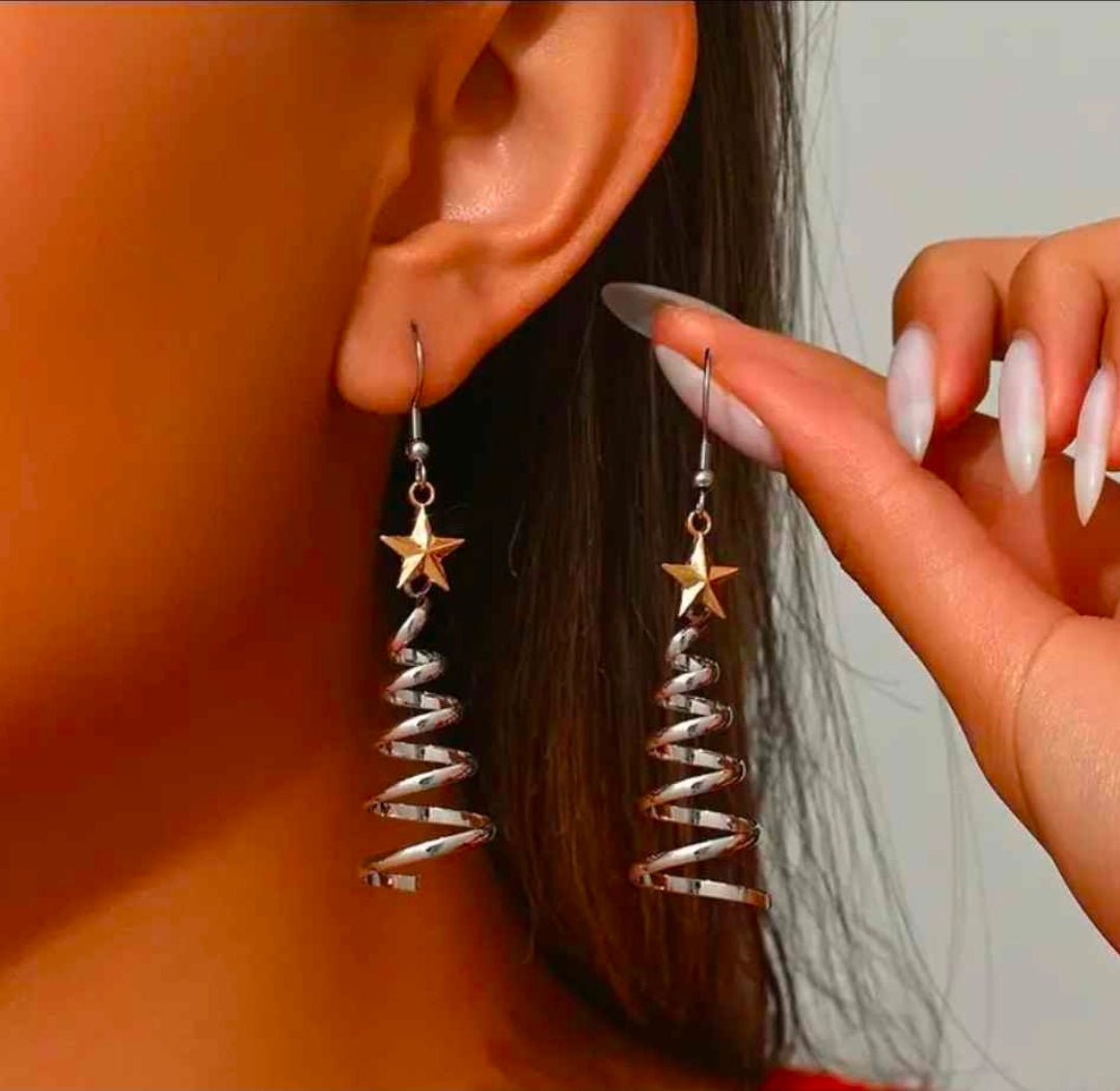 Elegant Spiral Christmas Tree Earrings
