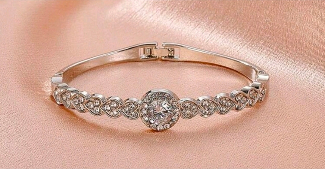Diamond-Studded Heart Bangle Bracelet