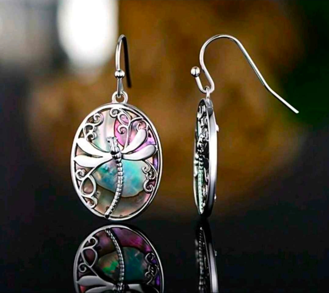 Dragonfly Shell Drop Earrings