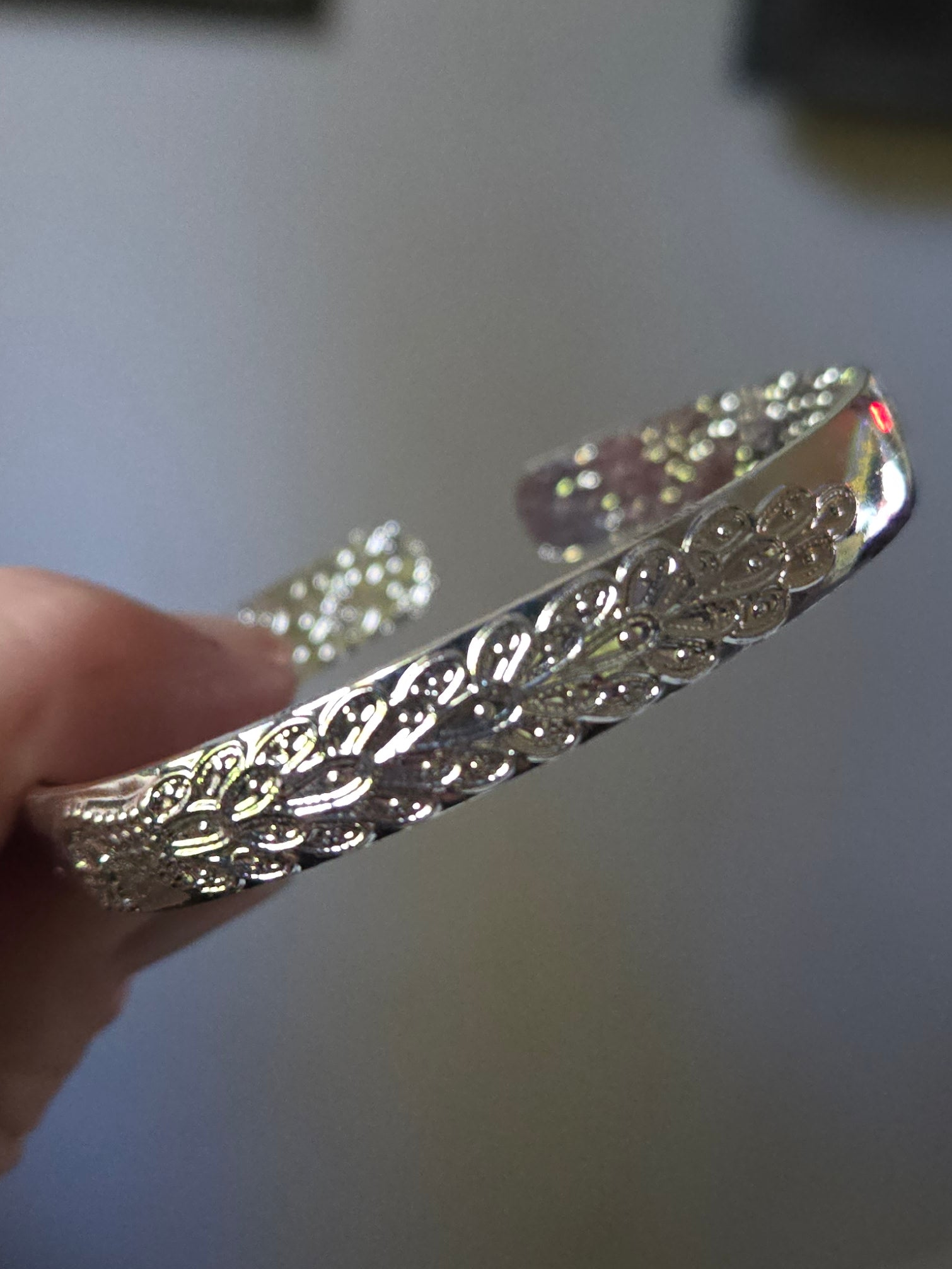 Silver Flower Bangle Bracelet