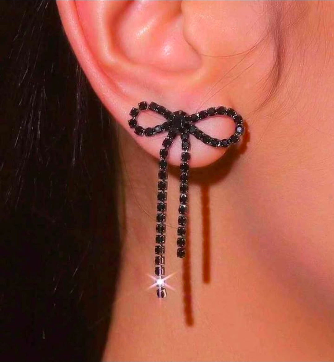 Black Bow Tassel Earrings